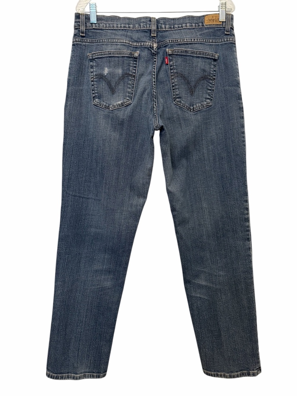 Levi's 550 Womens 16 Blue Wash Relaxed Tapered Leg Stretch Denim Jean Distressed - Picture 2 of 11
